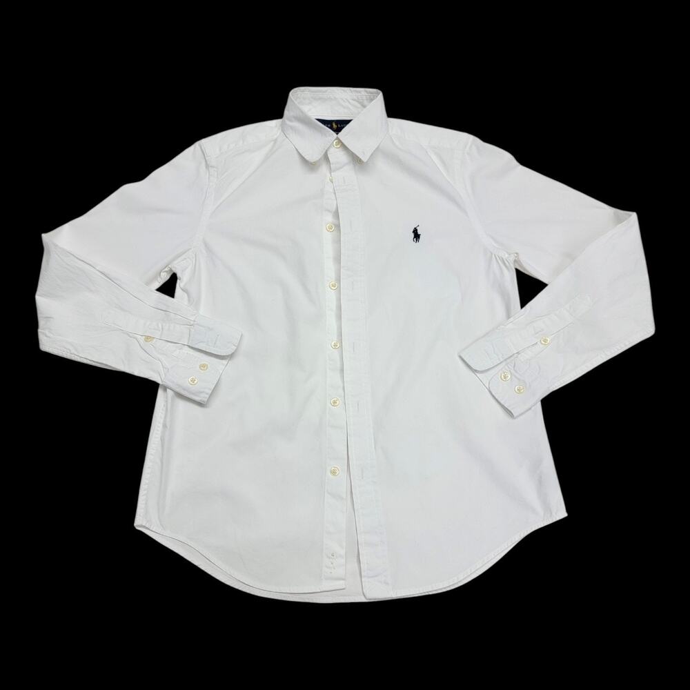 Ralph Lauren Boys Size 16 White Long Sleeve Button Down Shirt Custom Fit Pony